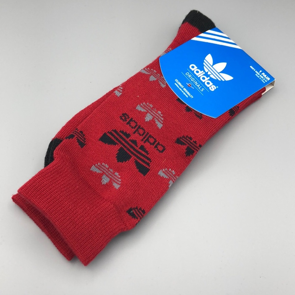 Adidas Crew Socks - Red/Blk/Gry - Sz 6-12